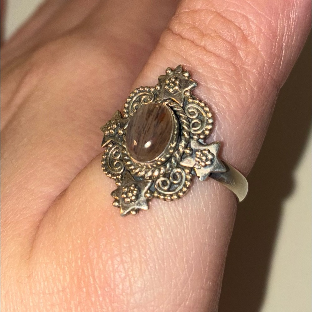 Black lattice sunstone ring size 9